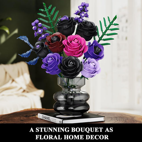 Set 14 546PCS HOGOKIDS Flowers Bouquet Building - Mother's Day Purple Roses Botanical Collection Building Block
