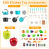 Funpynani 100Pcs Playset, 2 Kitchen Kids Pretend Cooking Play Pots, Pans, Utensils, Cookware, Toy Food Fruits Veggies