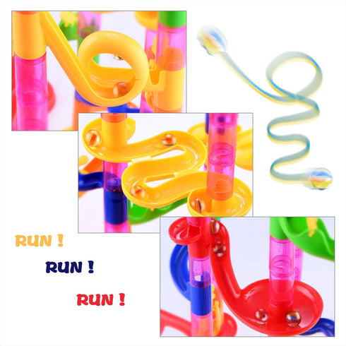 Gifts2U Marble Run Toy - 130Pcs Educational Construction Maze Block Toy Set with Glass Marbles for Kids
