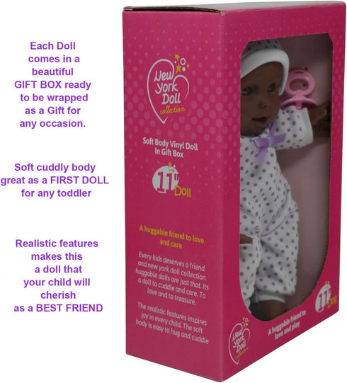 11-Inch Set Soft Body African American Newborn Baby Doll Gift with Pacifier