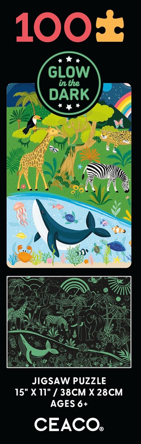 Ceaco Glow in The Dark Jungle, Sea & Sky, 100 Piece Jigsaw Puzzle