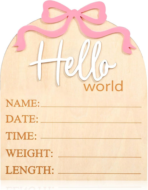 Piriuuo Hello World Newborn Sign, 5.9in Welcome Baby Sign- 3D Pink Bow Birth