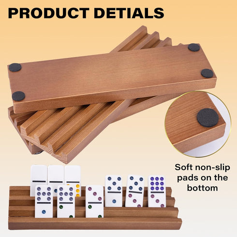Set 4 WodGod Wooden Domino Racks of Pcs, Wood Domino Tiles Trays, Domino Holders Organizer for Mexican Train and Other