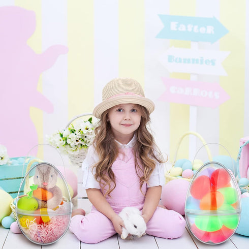 8 10 Inch Funtery Pcs Jumbo Easter Eggs Plastic Giant Easter Eggs with Handles, Clear Large Baskets Fillable Big Bunny