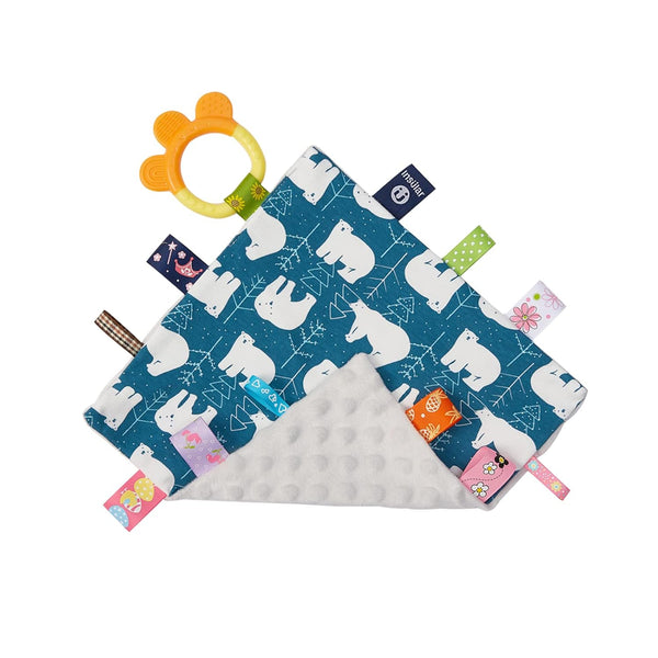Loveys for Baby Tags Security Blanket, Soft Soothing Plush Minky Dot Blanket with Taggy Sensory Square for 3-12 Months