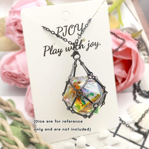 DND Dice Necklace: Dice Cage for Interchangeable D20 Dice for Gamers