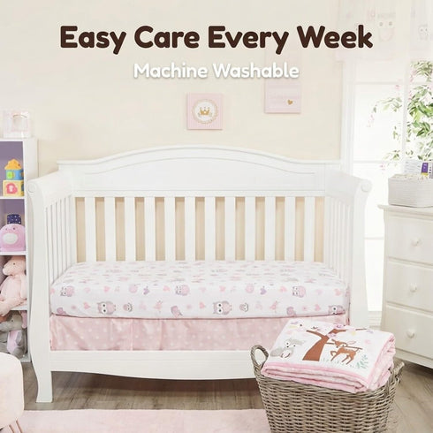 4 Set 100% Set Set EVERYDAY KIDS Piece Girls Crib Bedding - Owls - Soft Cotton Percale - Includes Quilt, Fitted Sheet