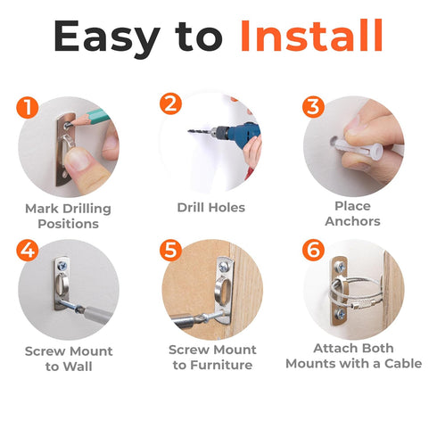 12-Pack Furniture Anchors, Anti-Tip Furniture Straps for Baby Proofing, Wall Anchor for Child Safety