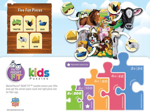 MasterPieces 100 Piece Shaped Jigsaw Puzzle for Kids - Farm Friends - 14"x19"
