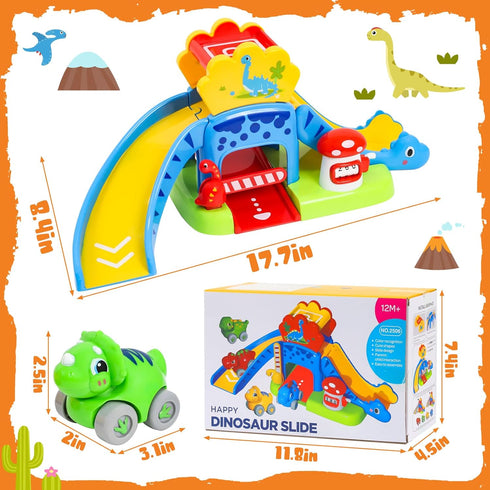 1 2 4 12-18 1-3 Toddler Toys for Year Old Boy Gifts, Dinosaur Slide with Dino Cars Montessori Learning Toys for Baby