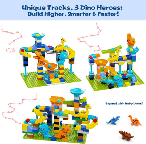 Unasas 3+ 121-Piece 6 2 Set Marble Run Building Blocks for Kids Ages | Dinosaur STEM Toy with Dinosaurs & Baseplates |