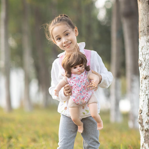 GAGAKU Baby Doll Carrier - Stuffed Animal Carrier for 12 to 24 Inch Reborn Dolls - Adjustable Straps, Pink Flowers