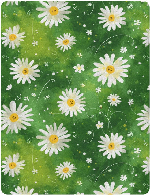 Pigsaly 27x39 Inch Crib Sheets Watercolor White Daisies Green Baby Sheet for Standard Crib Mattress Boys Girls Toddler