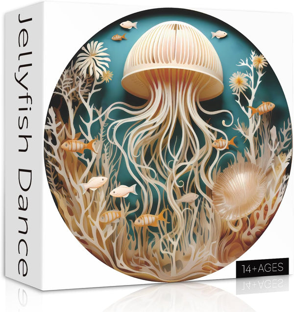 Ocean Jellyfish Puzzles for Adults, 1000 Piece Deep Blue Sea Fish Jigsaw Puzzle, Round Jellyfish Art