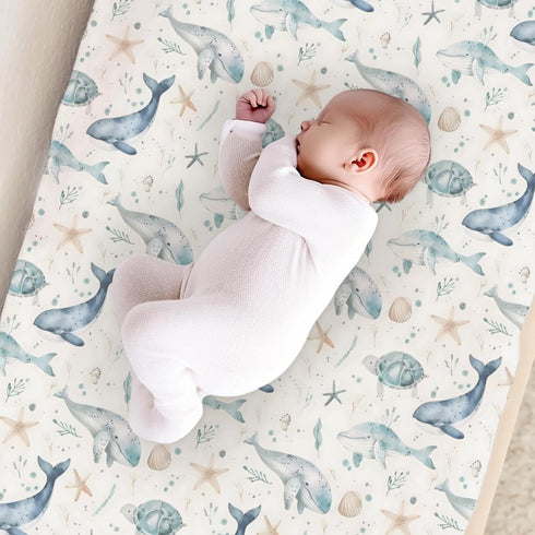 KuphiL10C Girls-16x32 Ocean Animals Baby Changing Pad Cover,Unisex Watercolor Sea Turtle Whales Starfish Nursery Diaper