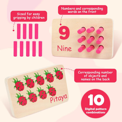 Counting 3 4 5 6 7 Wooden Numbers Peg Board for Kids, Montessori Math Toy for Toddlers, Math Manipulatives Preschool
