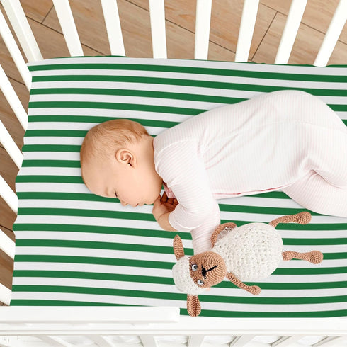 Jihqo 52" 28" Green White Stripes Crib Sheets for Boys Girls Soft Breathable Mini Crib Sheets for Baby x