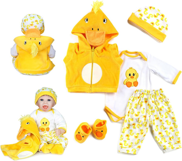 Reborn Baby Dolls Clothes 18 inch Outfit Accessories Yellow Duck 5pcs Set for 17-19 Inch Dolls