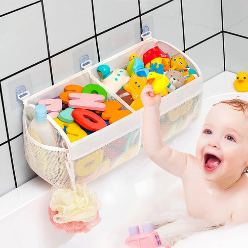 Original Two Compartment Easy-access Mesh Bath Toy Organizer for Bath Tub with Quick Drying Large Openings, Cute