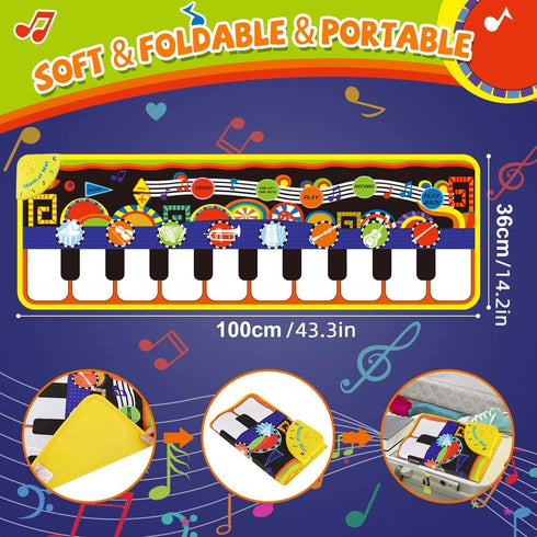 25 1 2 3 RenFox Baby Piano Mat with Music Sounds, Kids Musical Playmat, Early Education Development Birthday Gift Music