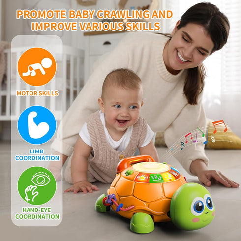 6 12 12-18 3-6 7 8 9 10 1 2 Letapapa Baby Toys to Months, Musical Turtle Baby Toys for Months, Crawling Toy with Light