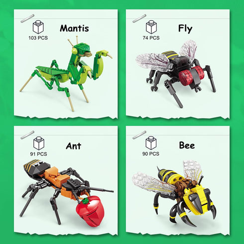Set,Insect 8 8 KAZI Bugs Building Toy Collection Building Blocks Including Different Bug,STEM Toys for Kids Age