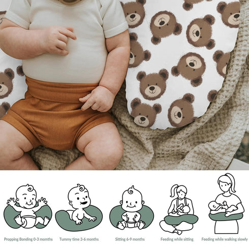 Neutral Boho Bears Baby Nursing Pillow Covers for Boy Girl Cute Brown Bear Nursing Pillow Slipcovers for Breastfeeding