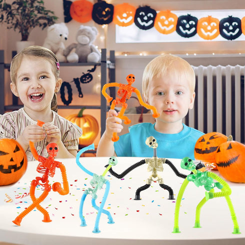 4 Pack Halloween Stretchy Skeleton Fidget Toys for Kids, Sensory Pop Tube Toddler Toys for Halloween