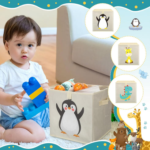 Aliceset 9 Pcs Foldable Animal Cube Storage Bins, 11 x 11 Inches Fabric Toy Box for Home Kids Room Closet