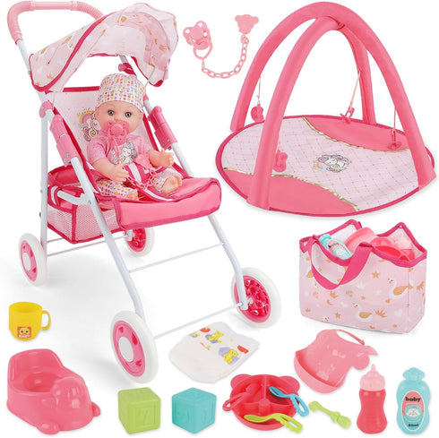 deAO Baby Doll Stroller Set with 12" Baby Dolls Nursery Playset 17