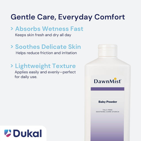 14 oz Pack 2 Dukal DawnMist Cornstarch Baby Powder of | Gentle, Talc-Free Formula for Baby & Adult Use, Soothes