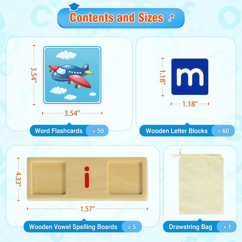 Learning Toys for Kids 3-5 Years Old, 116Pcs Short Vowel Letters Sorting Spelling Reading Toy Set