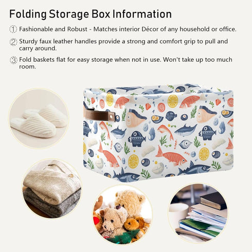 CWUPZAY 1 Pack Salmon Tuna Sardine Storage Basket Canvas Fabric Collapsible Storage Bins Box Organizer Waterproof