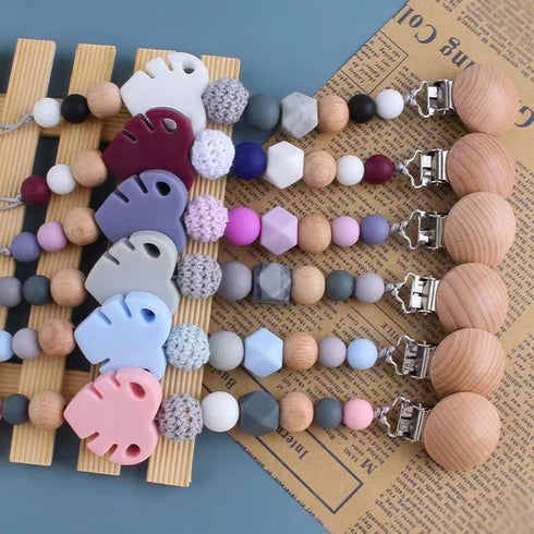 100PCS Natural Beech Wood Pacifier Suspender Clips, for Teething Grasping Toy, Charm DIY Pacifier Clips Holder