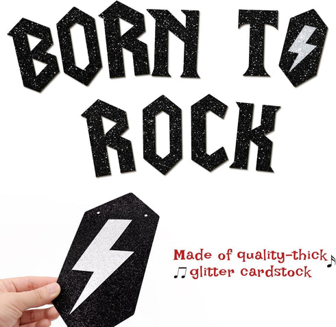Born to Rock Glitter Banner - Music Note Garland for 1950's Rock and Roll Party Decorations, 1st Birthday Supplies