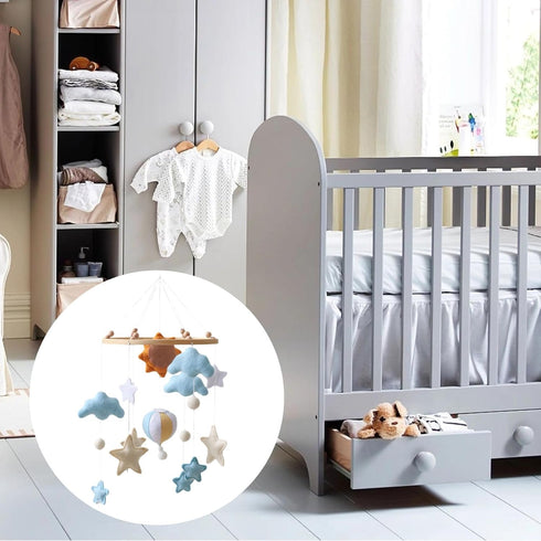 Skdqiee Crib Mobile, Sun Hot Air Balloon Design, Handmade Felt Decorations, Cloud, Star, and Balloon Hanging Toys