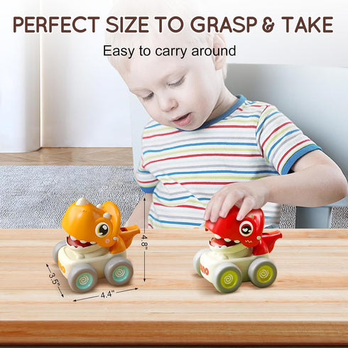 Dinosaur Racing Cars for Toddlers 1-3, Baby Press and Go Car Toys, Infant Play Vehicle Set for 1st Birthday