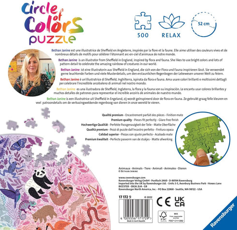 Ravensburger Circle of Colors: Animals 500 Piece Round Jigsaw Puzzle | Softclick Technology | Engaging Artwork