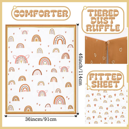 3 Set Sets Ganeen Pieces Boho Rainbow Crib Bedding for Girls or Boys, Standard Size Boho Neutral Baby Bedding with Baby