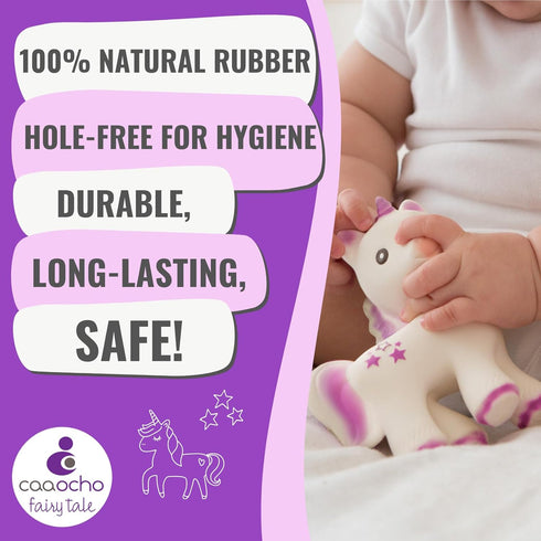 0-6, CaaOcho Pure Natural Rubber Teething Baby Toy - Mira The Unicorn Teether for Babies, BPA Free Baby Toy, All