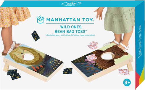 Manhattan Toy Wild Ones Cornhole Game | Indoor Outdoor Wooden 10-Piece Bean Bag Toss for Kids Age 3+
