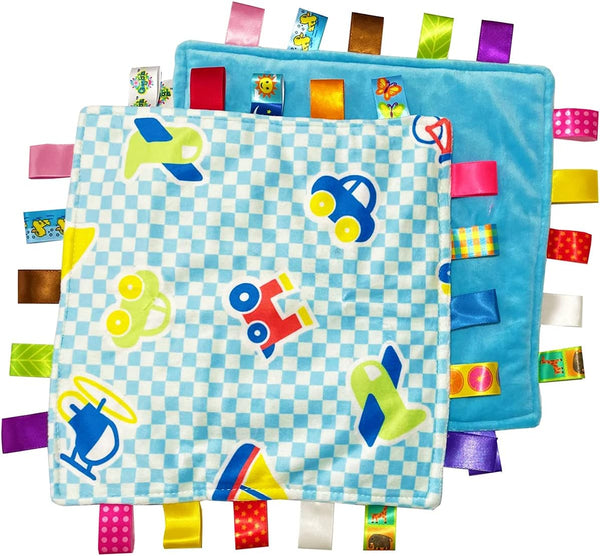 1 PC Soft Baby Tag Blanket, 10.4x10.4INCH Colorful Taggy Security Blanket Gift for Baby (Car)