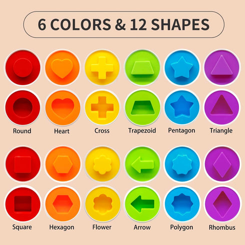 MOONTOY 12PCS Matching Eggs for Toddlers, Montessori Geometric Eggs Educational Learning STEM Toy