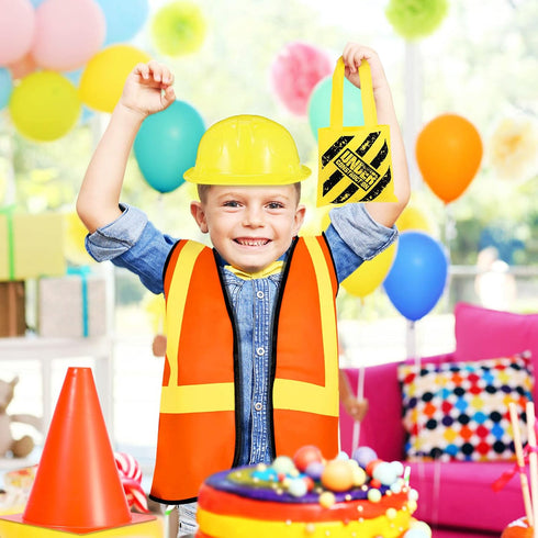 Gejoy 48 Pcs Kids Construction Birthday Party Supplies Kids Construction Hats and Vests Worker Costume Role Play Tote