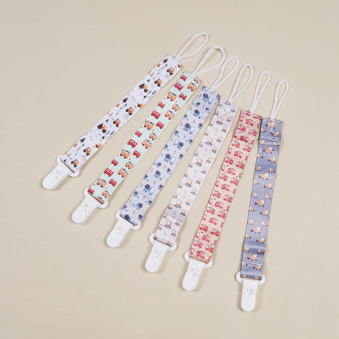Essentials,Pack 6 Set. Baby Pacifier Clip,Paci Leash Binky Clips for Baby Boys and Girls,Newborn of Gift (Construction