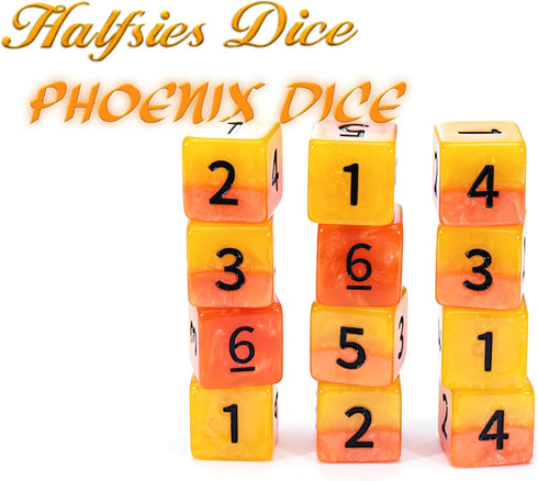 Gate Keeper Games and Dice: Halfsies Phoenix Dice - 12dc Fiery Orange & Yellow, Pearlescent Swirl