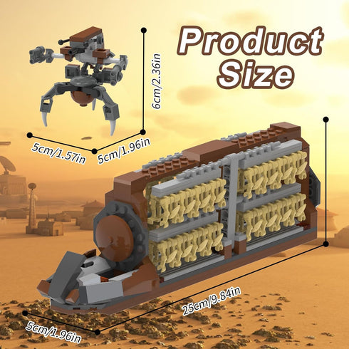 Battle Army Clone Platoon Attack Craft Building Kit, 32-Piece Troop Carrier with 2 Droidekas for Kids 6-12