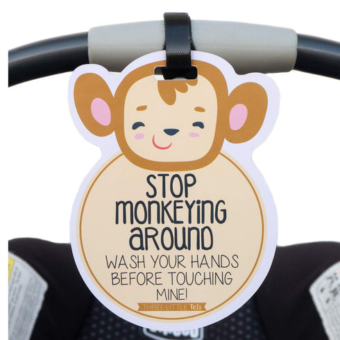 THREE LITTLE TOTS Animal Theme No Touching Baby Car Seat Sign or Stroller Tag, CPSIA Safety Tested