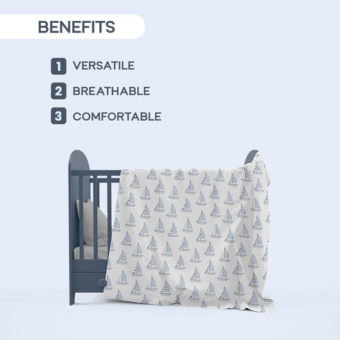 Muslin Swaddle Blanket, Nautical Receiving Blanket, Soft and Breathable, 47" x 47", Wrap for Baby Boys and Girls