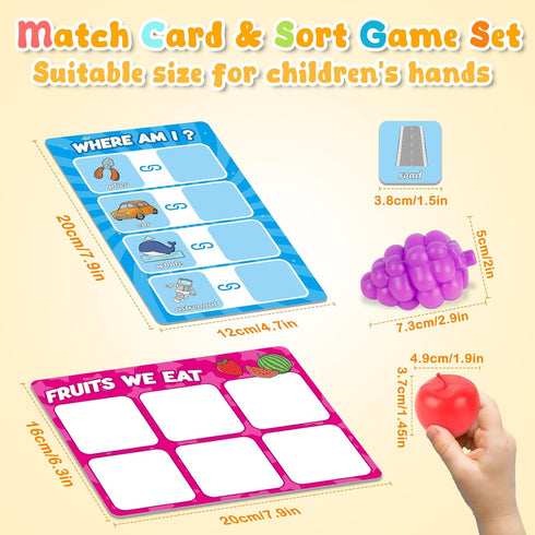 Match Card & Sort Game Set for Toddlers, Montessori Educational Learning Activities for Preschool